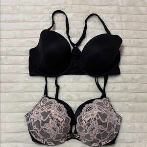 Victoria's Secret Black Bra with Pink Lace Overlay